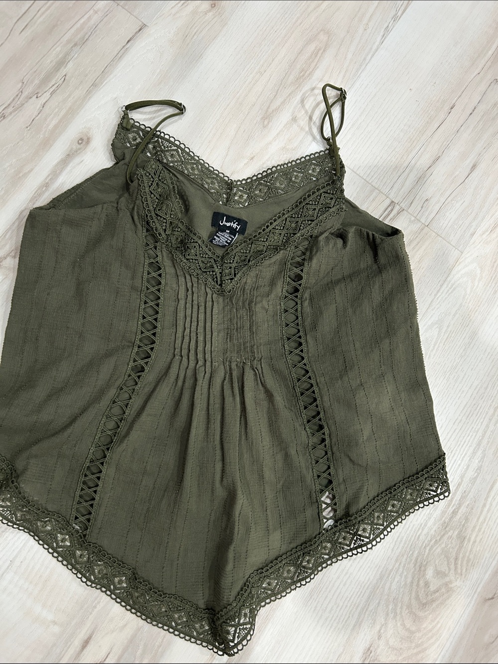 Justify Olive Green Lace-Detail Cami
